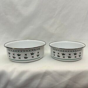 Christmas Enamel Nesting Bowls Holly Berry Stacking Mixing Bowls Set of 2